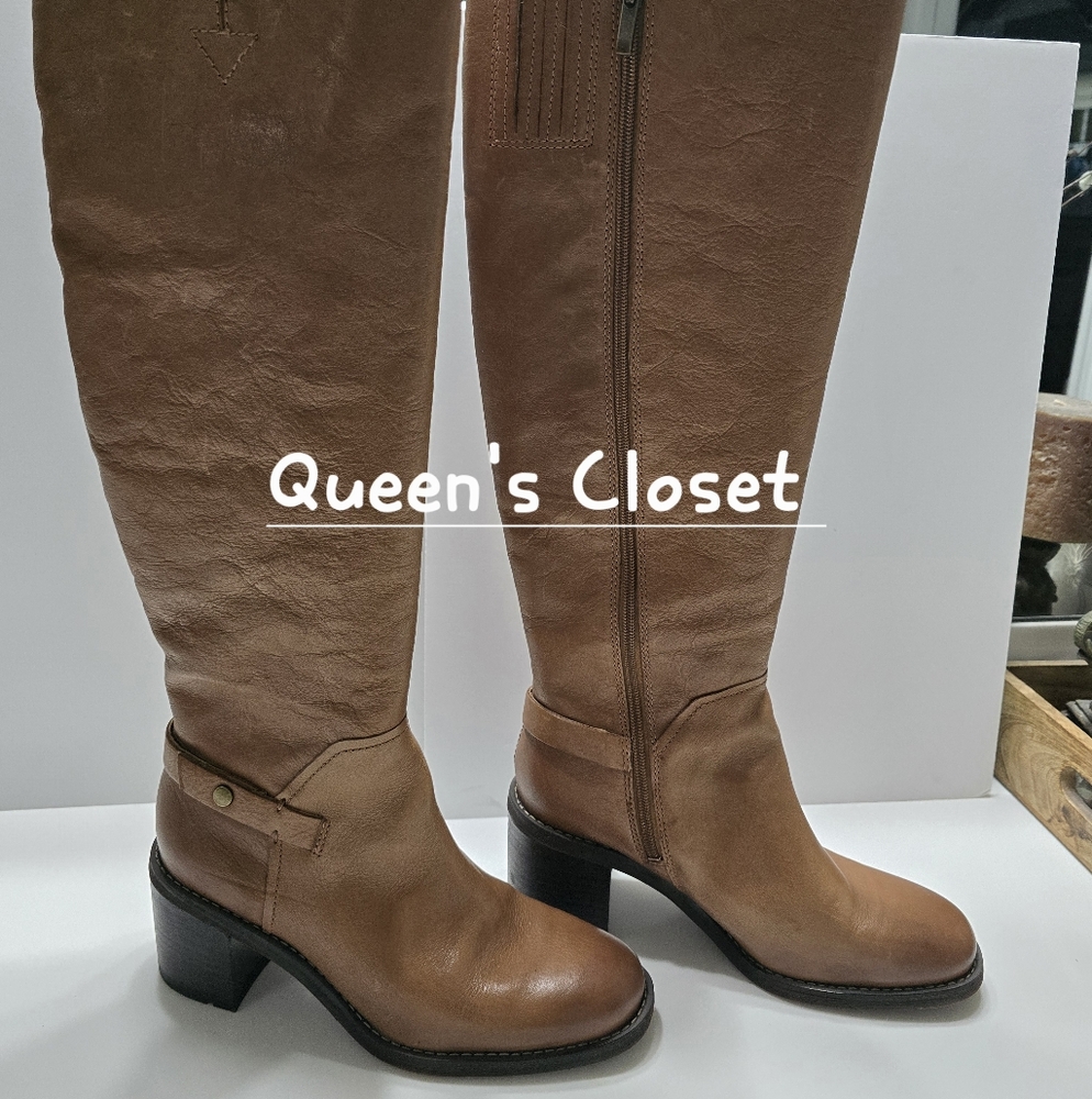 Franco Sarto L-KIANA Light Brown Leather Chunky Heeled Boots